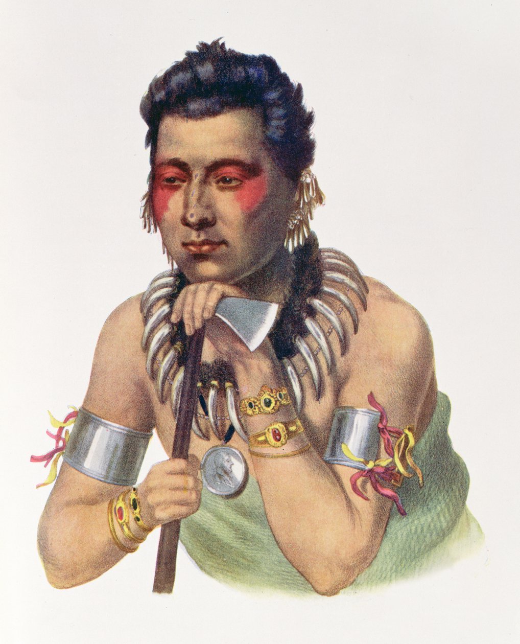 年轻的Ma-Has-Ka，爱荷华州的酋长，1837年，插图来自&39;北美的印第安部落，第1卷&39;，由Thomas L. McKenney和James Hall，酒吧。约翰格兰特 作者 美国学校