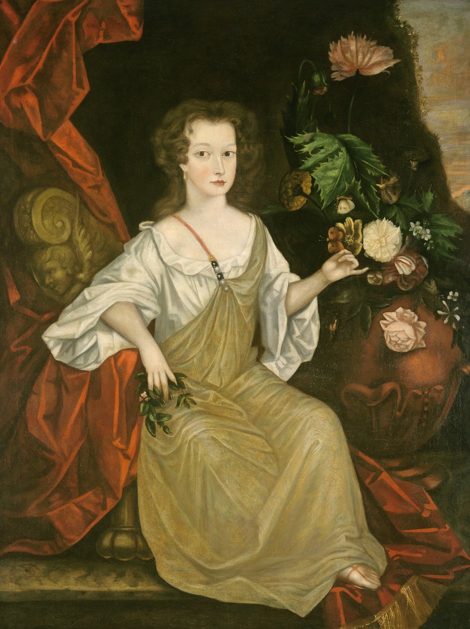 有蝴蝶的少妇，c.1710 作者 美国学校