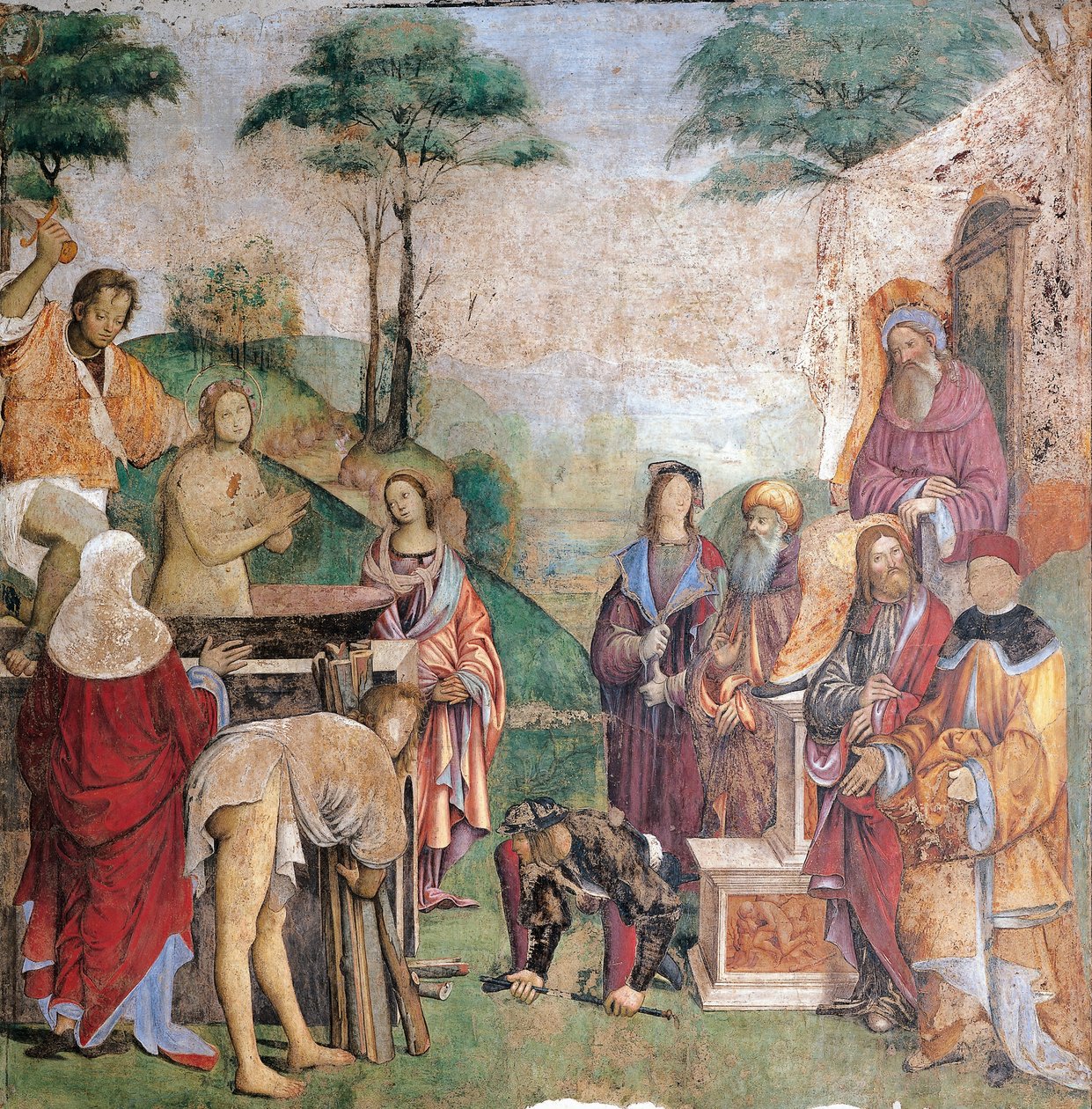 圣塞西莉亚殉难，Amico Aspertini（1474 或 1475-1552）创作，壁画，圣塞西莉亚礼拜堂（​​圣塞西莉亚），博洛尼亚，艾米利亚-罗马涅。 意大利 作者 阿米科·阿斯贝蒂尼