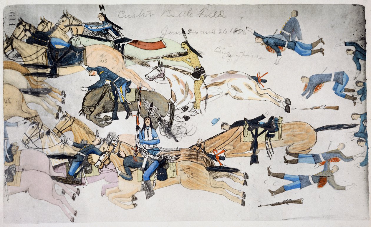 小比格恩战役，美国蒙大拿州，1876年6月25-26日 c1900 作者 阿莫斯（Amos）Bad Heart Buffalo