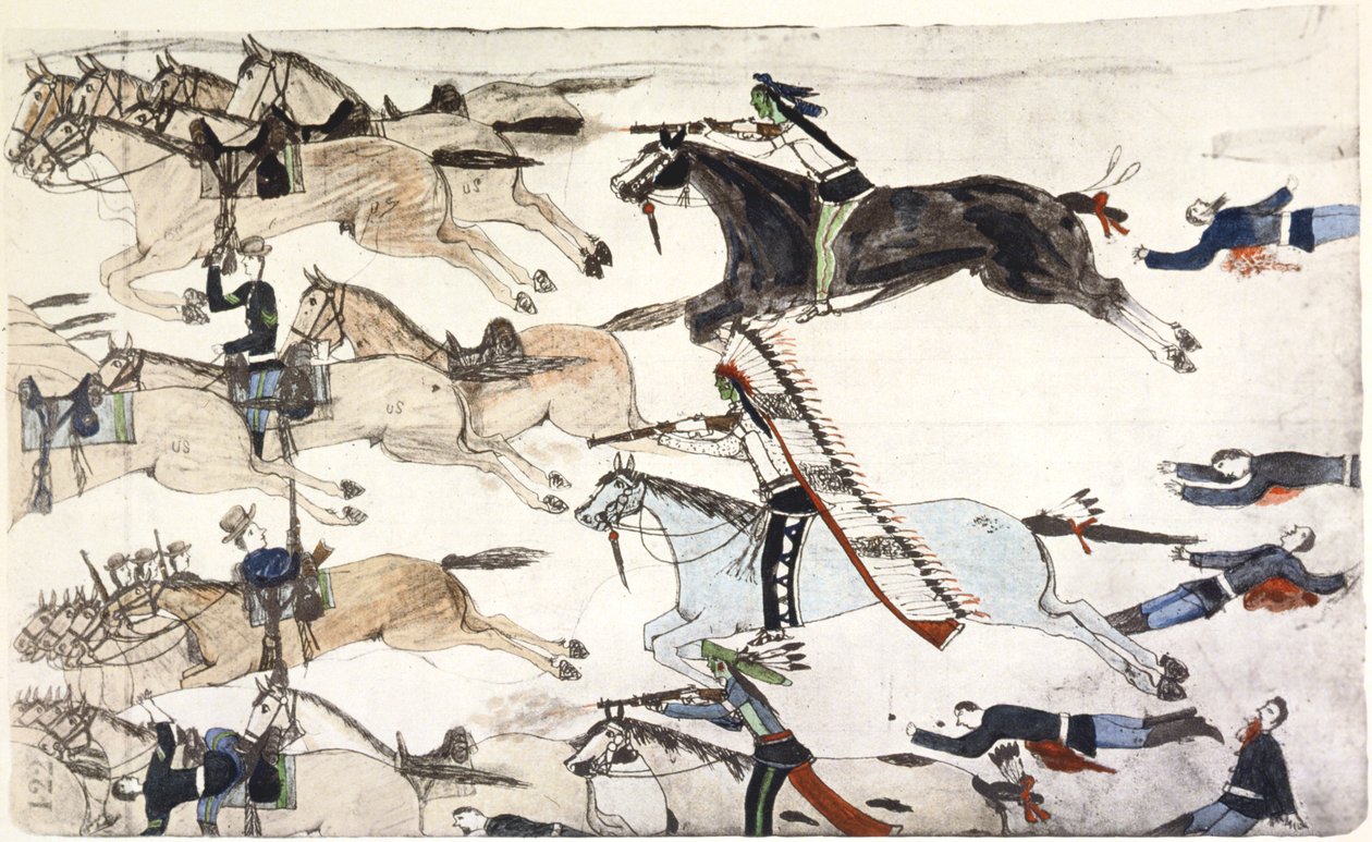 小比格恩战役，美国蒙大拿州，1876年6月25-26日 c1900 作者 阿莫斯（Amos）Bad Heart Buffalo