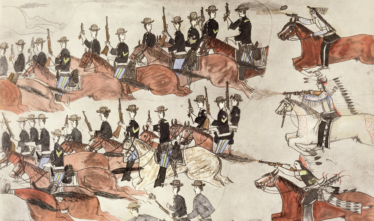 小比格恩战役，美国蒙大拿州，1876年6月25-26日 c1900 作者 阿莫斯（Amos）Bad Heart Buffalo