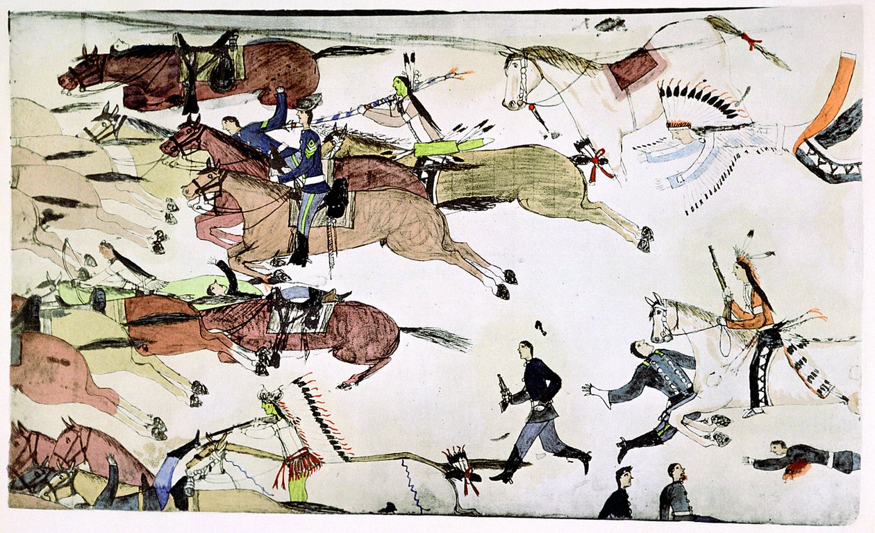 小大角战役，美国蒙大拿州，1876年6月25日至26日，c1900 作者 阿莫斯（Amos）Bad Heart Buffalo