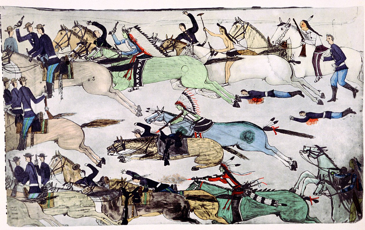小大角战役，美国蒙大拿州，1876年6月25日至26日，c1900 作者 阿莫斯（Amos）Bad Heart Buffalo