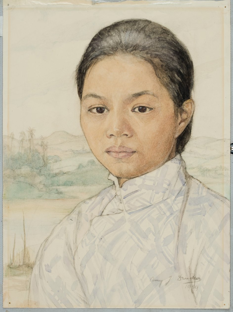 中国马来亚女人（纸上水彩） 作者 艾米·朱莉娅·德鲁克
