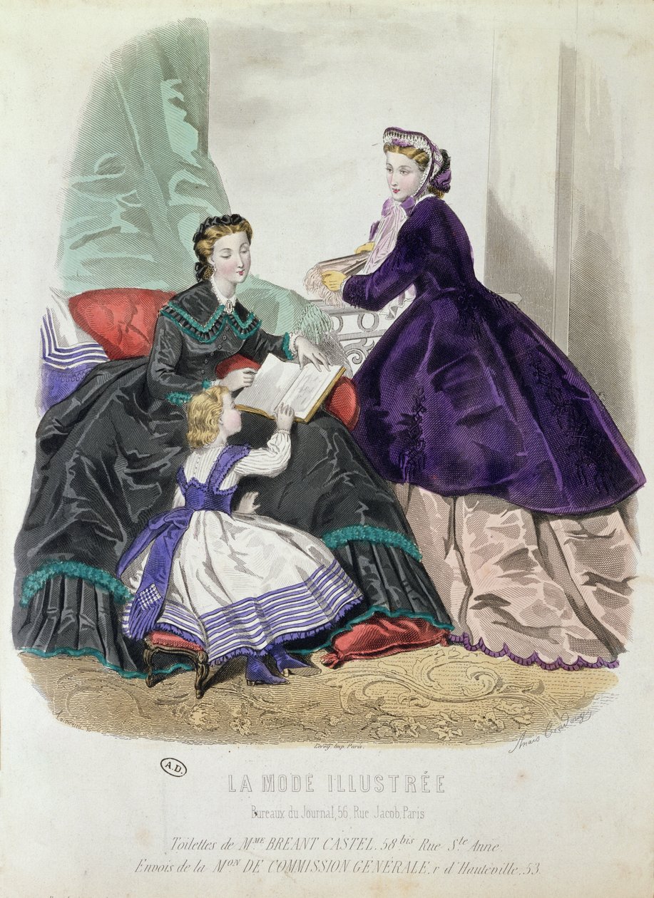 时装板展示由Breant-Castel夫人设计的衣服，来自&39;La Mode Illustree&39;，1864年（彩色雕刻） 作者 阿奈斯·图杜兹（Anais Toudouze）
