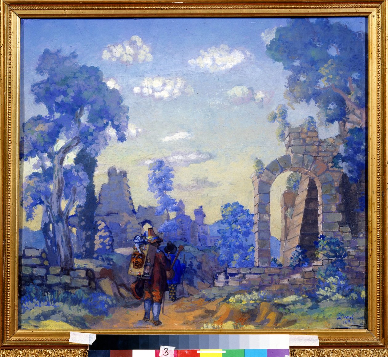 意大利音乐家。Anatoli Afanasyevich Arapov（1876-1949 年）的绘画。纸上油画，58 x 65 厘米 作者 阿纳托利·阿凡纳西耶维奇·阿拉波夫（Anatoly Afanasyevich Arapov）