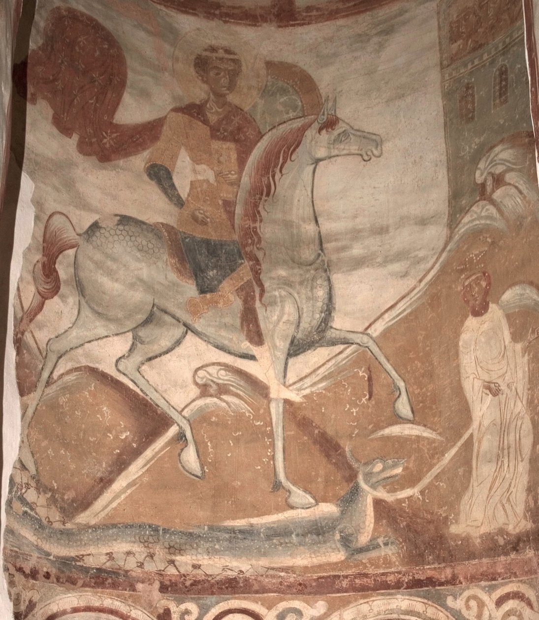 圣乔治与龙，十二世纪 作者 古代俄罗斯壁画