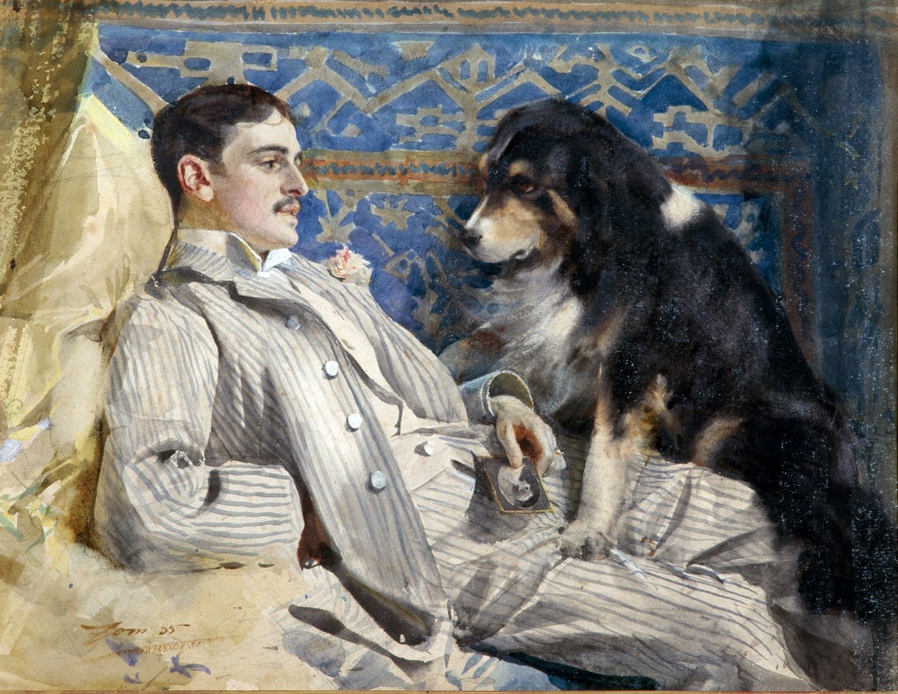 克拉伦斯·巴克（Clarence Barker，卒于 1896 年 - 美国钢琴家和作曲家） - 由 Zorn, Anders Leonard (1860-1920) 创作。 纸本水彩，尺寸：35x46 作者 伦纳德·佐恩与众不同