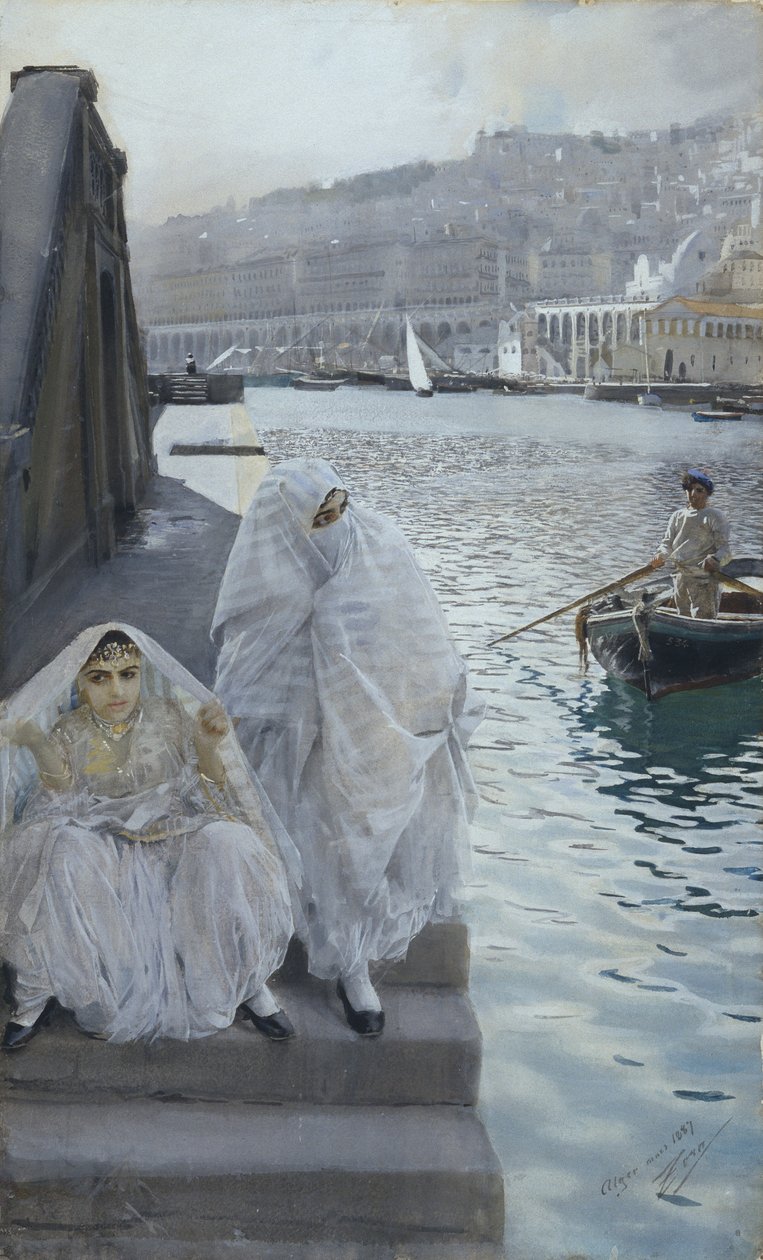 来自 Algiers Harbour Par Zorn，Anders Leonard (1860-1920)。 纸本水彩，尺寸：67x41 作者 伦纳德·佐恩与众不同