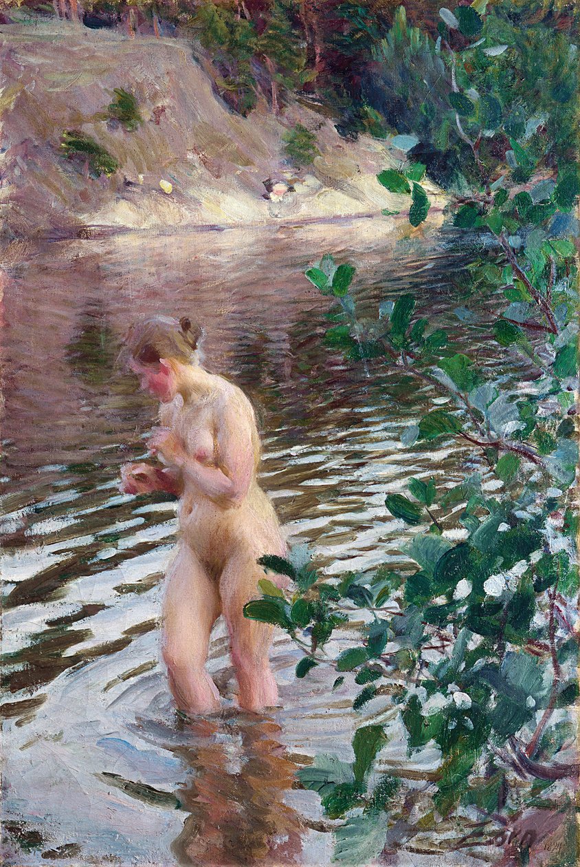 冷溪帕佐恩，安德斯·伦纳德 (1860-1920)。 布面油画，尺寸：98x66 作者 伦纳德·佐恩与众不同
