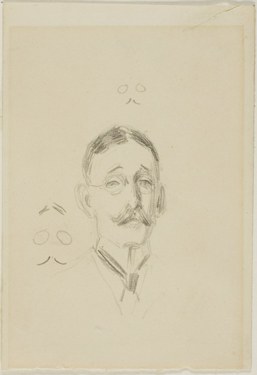 戴眼镜男子的头像及两幅素描画 作者 安德斯·佐恩