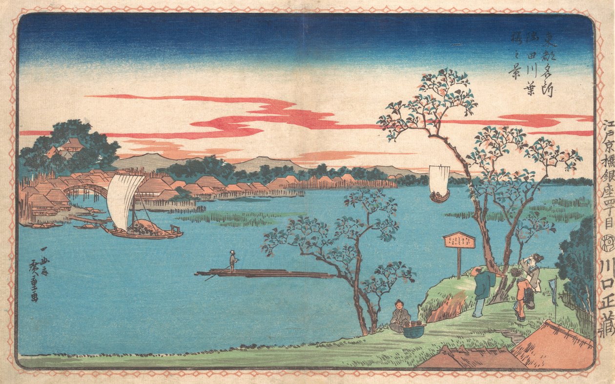 隅田川沿岸的樱花树落叶景象，1831年，1831年。 作者 安藤广重