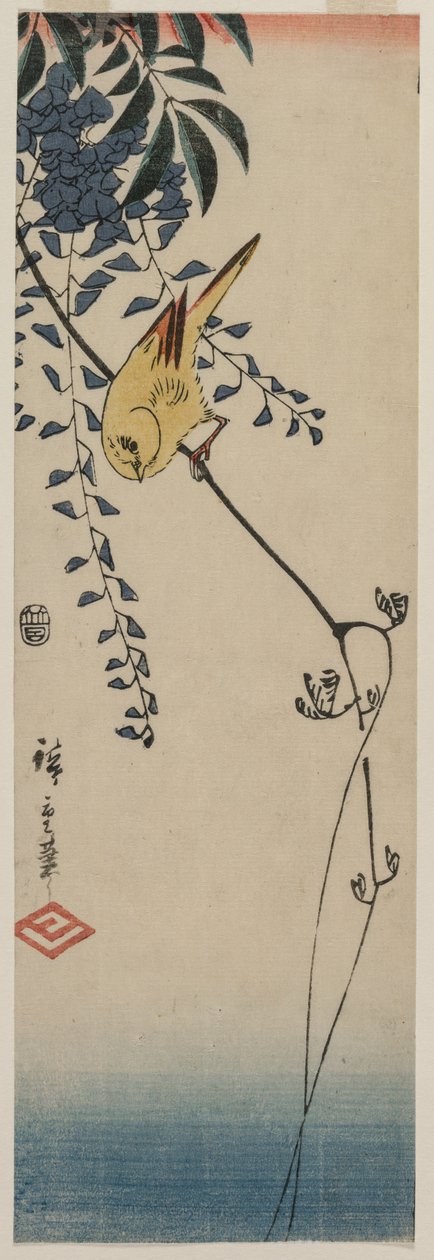 金丝雀和紫藤，1840年代中期。 作者 安藤广重