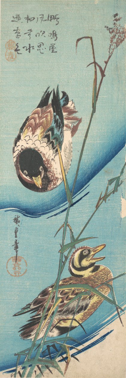 Mallard Ducks and Snow-covered Reeds , ca. 1843., ca. 1843. 作者 安藤广重
