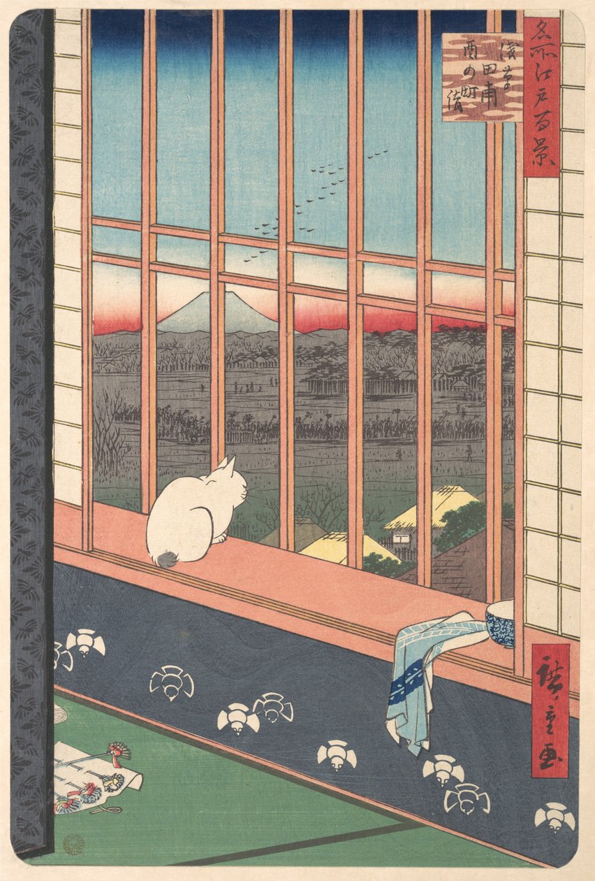 从浅草的鸟之町节回来的狂欢者，出自《一百》系列，1857年。 作者 安藤广重