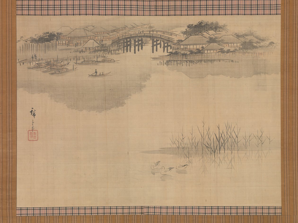 松枝山脚下的今户桥，19世纪。 作者 安藤广重