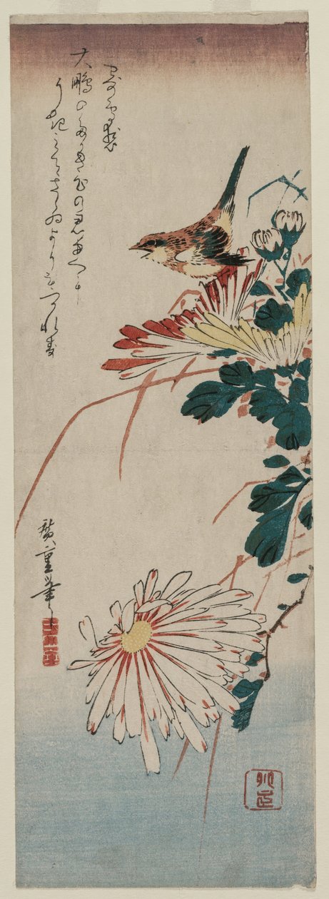 莺和菊花，1830年代中期。 作者 安藤广重