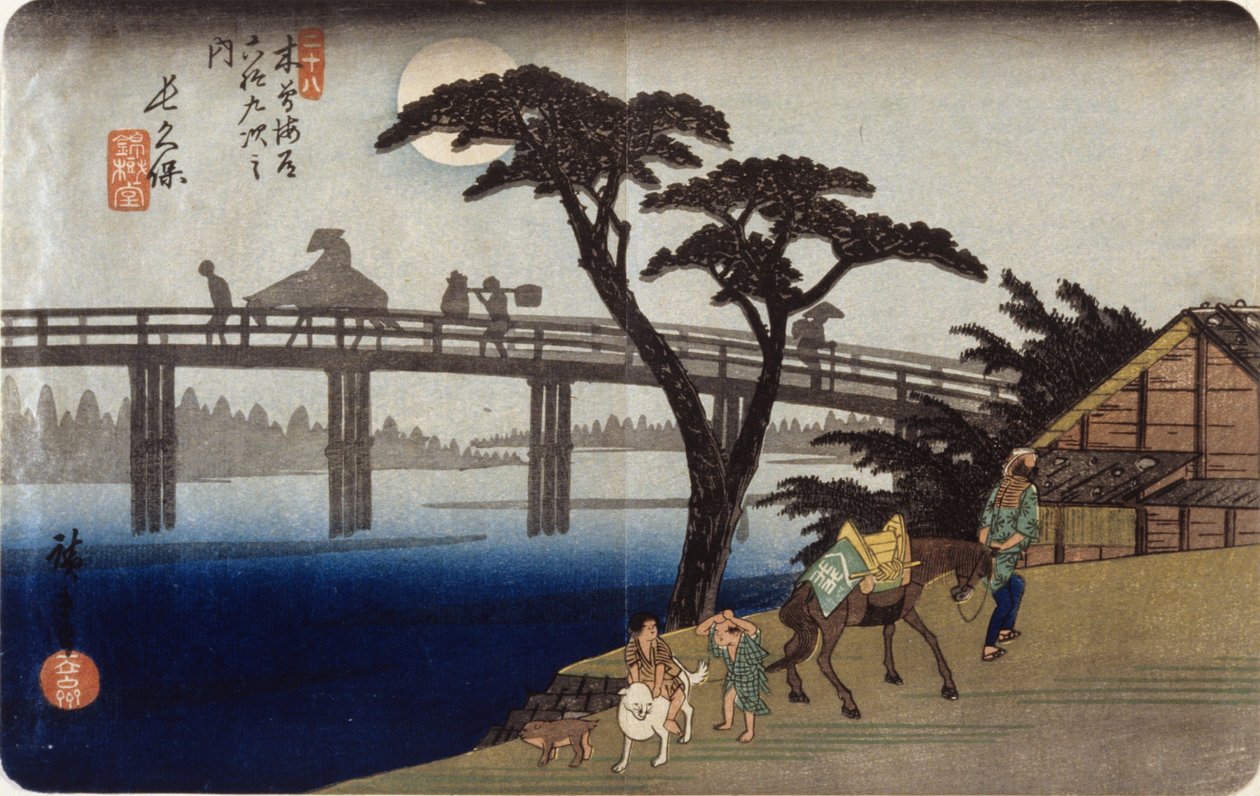 (桥上的灰色剪影） 作者 安藤或歌川广重