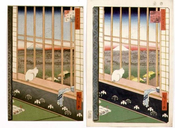 公鸡节期间的浅草稻田，来自《江户百景》系列，出版。1857 作者 安藤或歌川广重