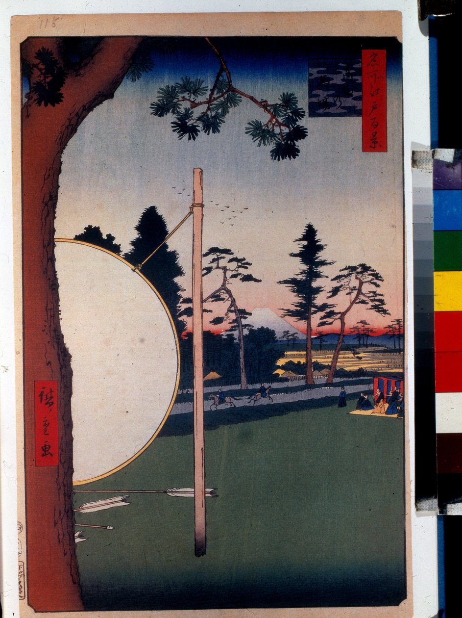 日本版画：高田的马场（日本东京）。高田的马场》，《江户百景图》。宇多川广重（1797-1858 年）的作品，木版画（39x26 厘米） 作者 安藤或歌川广重