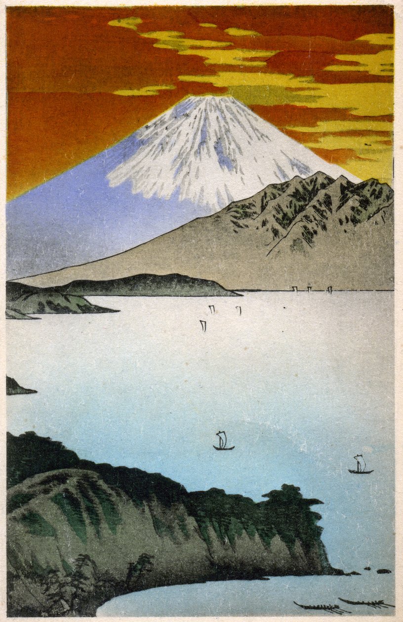 Geography. Japan. Sunrise on Mount Fuji. Woodcut by Hiroshige in: Fifty Three Stations of the Tokaido (1833-1834). Postcard, Japan, c.1900 (postcard) 作者 安藤或歌川广重