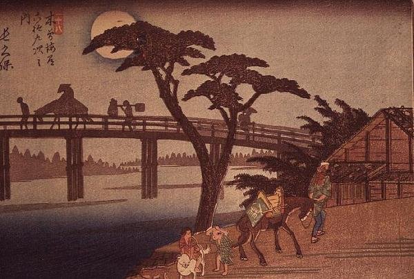 长久保的月光，约 1840 年（横绘横幅彩色木刻版画） 作者 安藤或歌川广重