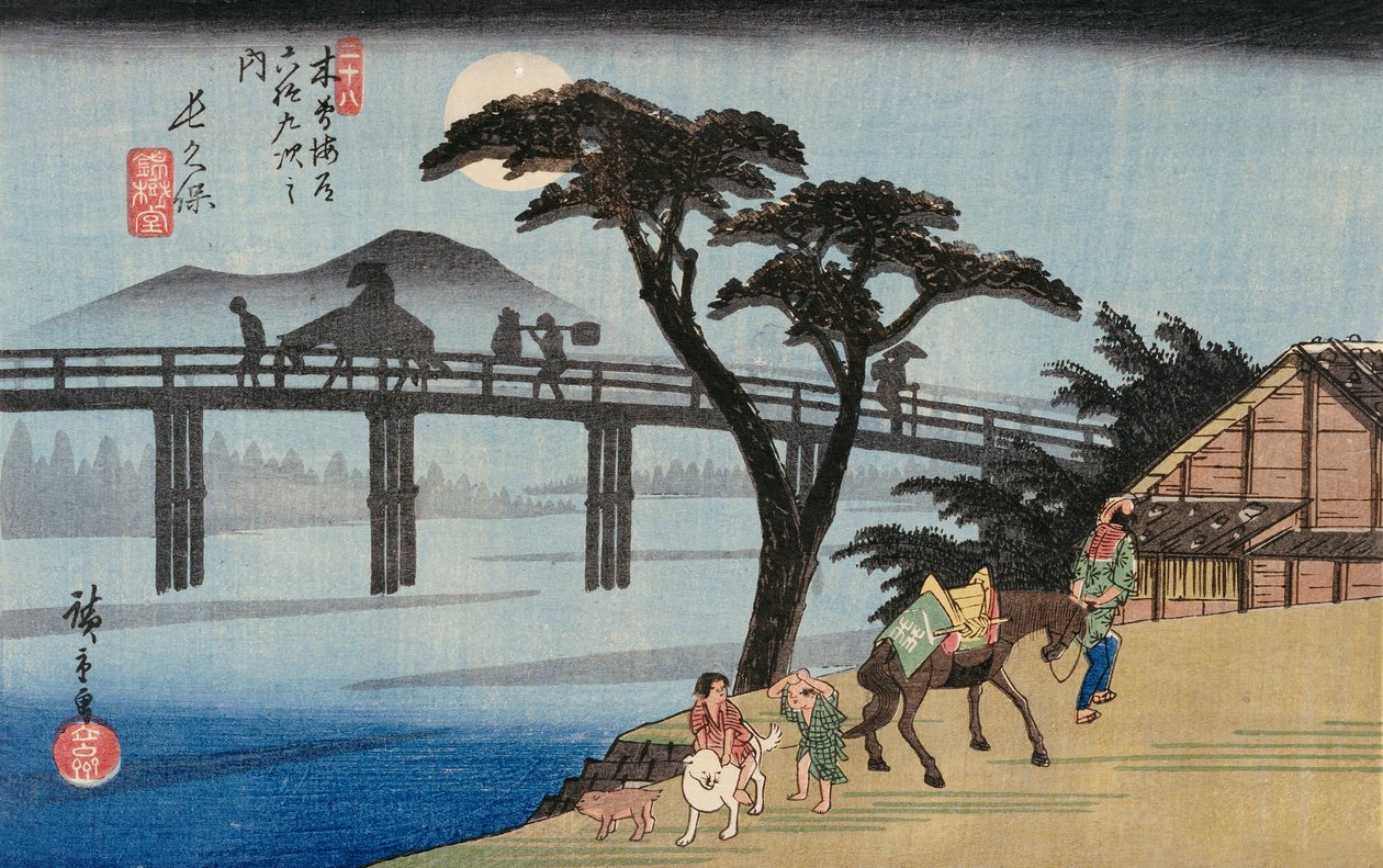 岛原出口处的柳树，来自“京都著名景点”的插图 作者 安藤或歌川广重