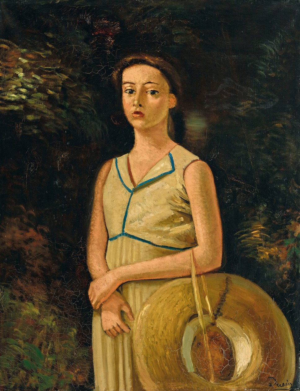 画家侄女热纳维耶夫手持草帽的肖像 作者 安德烈·德雷恩