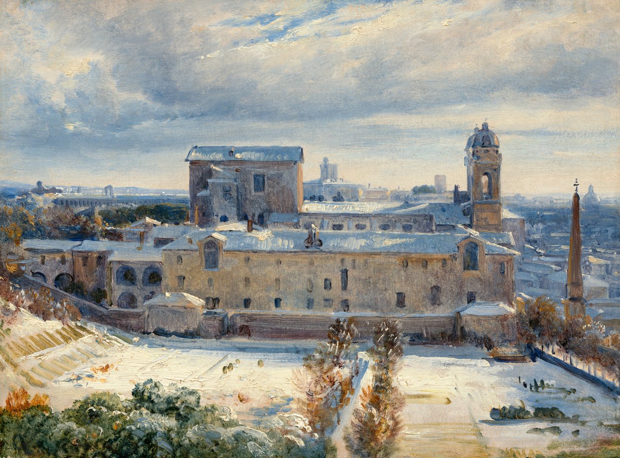雪中的Santa Trinità dei Monti, 1825-1830. 作者 安德烈·吉鲁（AndréGiroux）
