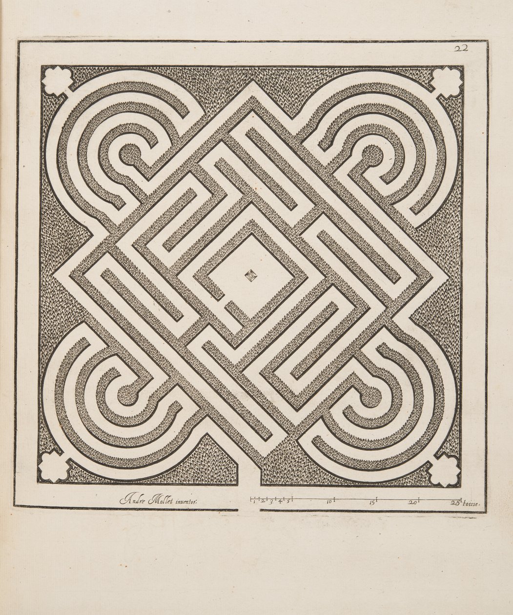花坛设计，来自 Theatre des Plans et Jardinages，pub. 1652（雕刻） 作者 安德烈·莫莱特（AndréMollet）