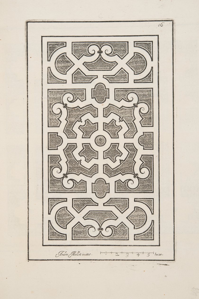 花坛设计，来自 Theatre des Plans et Jardinages，pub. 1652（雕刻） 作者 安德烈·莫莱特（AndréMollet）