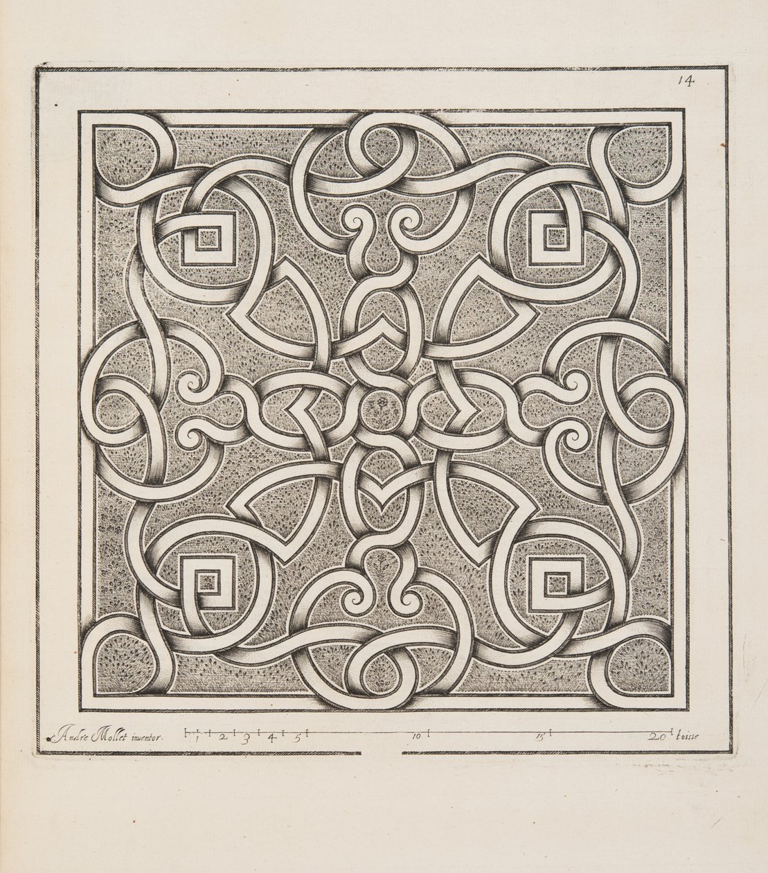 花坛设计，来自Plan of Plan and Gardening，pub.1652 作者 安德烈·莫莱特（AndréMollet）