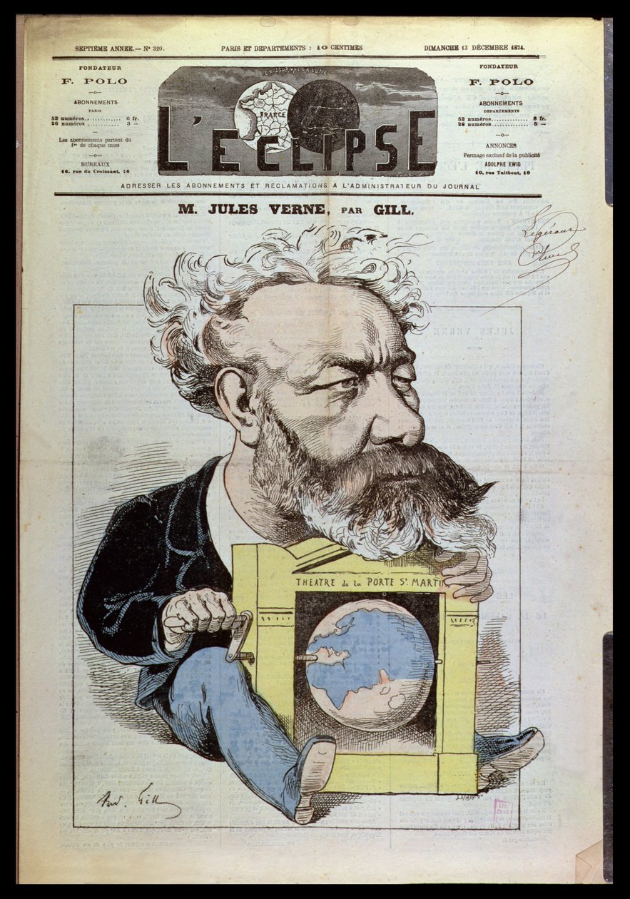 1874年12月13日，来自&39;L&39;Eclipse&39;的Jules Verne漫画（1828-1905） 作者 安德鲁·吉尔