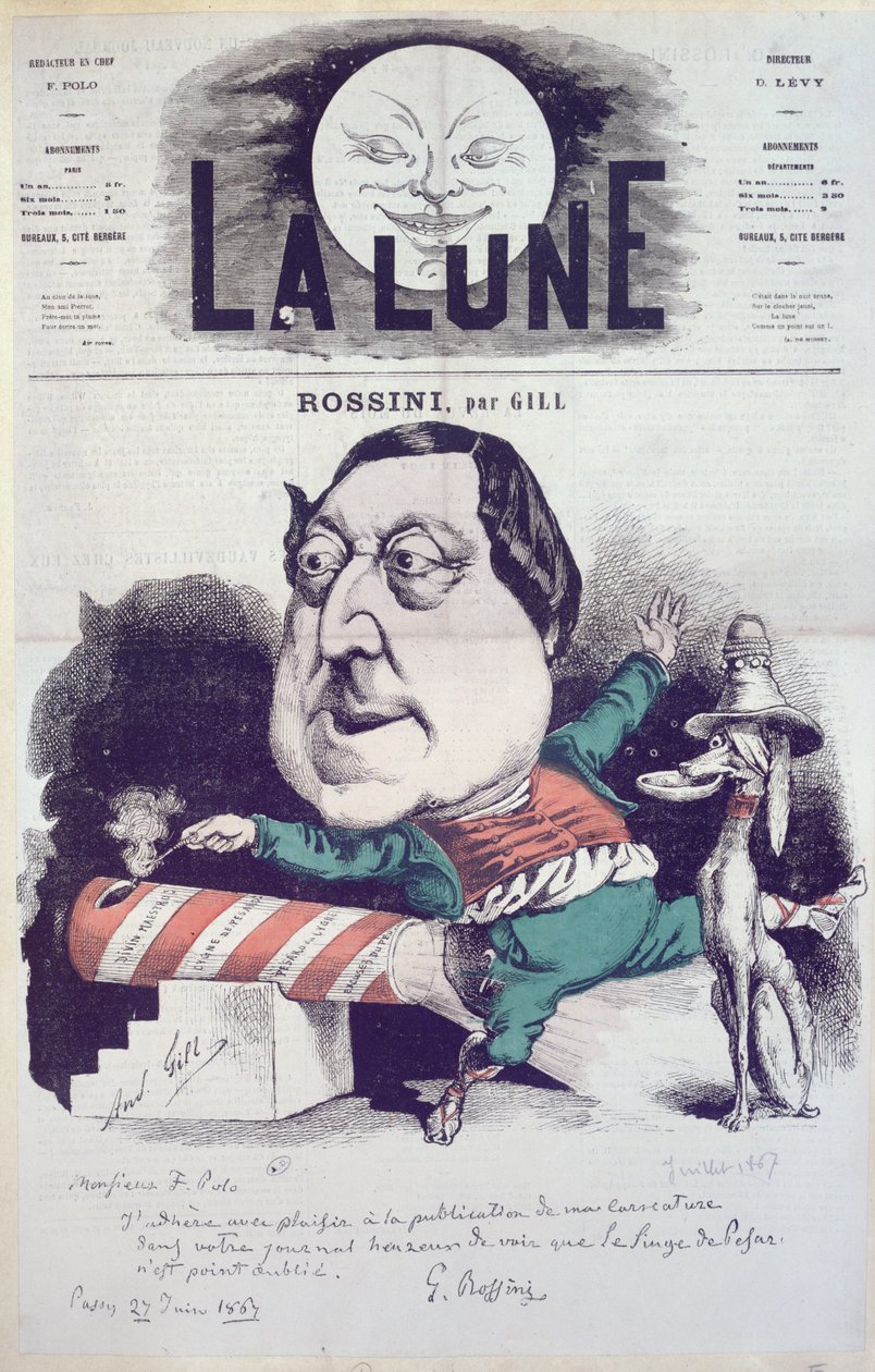 “La Lune”杂志的封面，罗西尼的漫画，作者的留言和签名，1867年6月27日 作者 安德鲁·吉尔