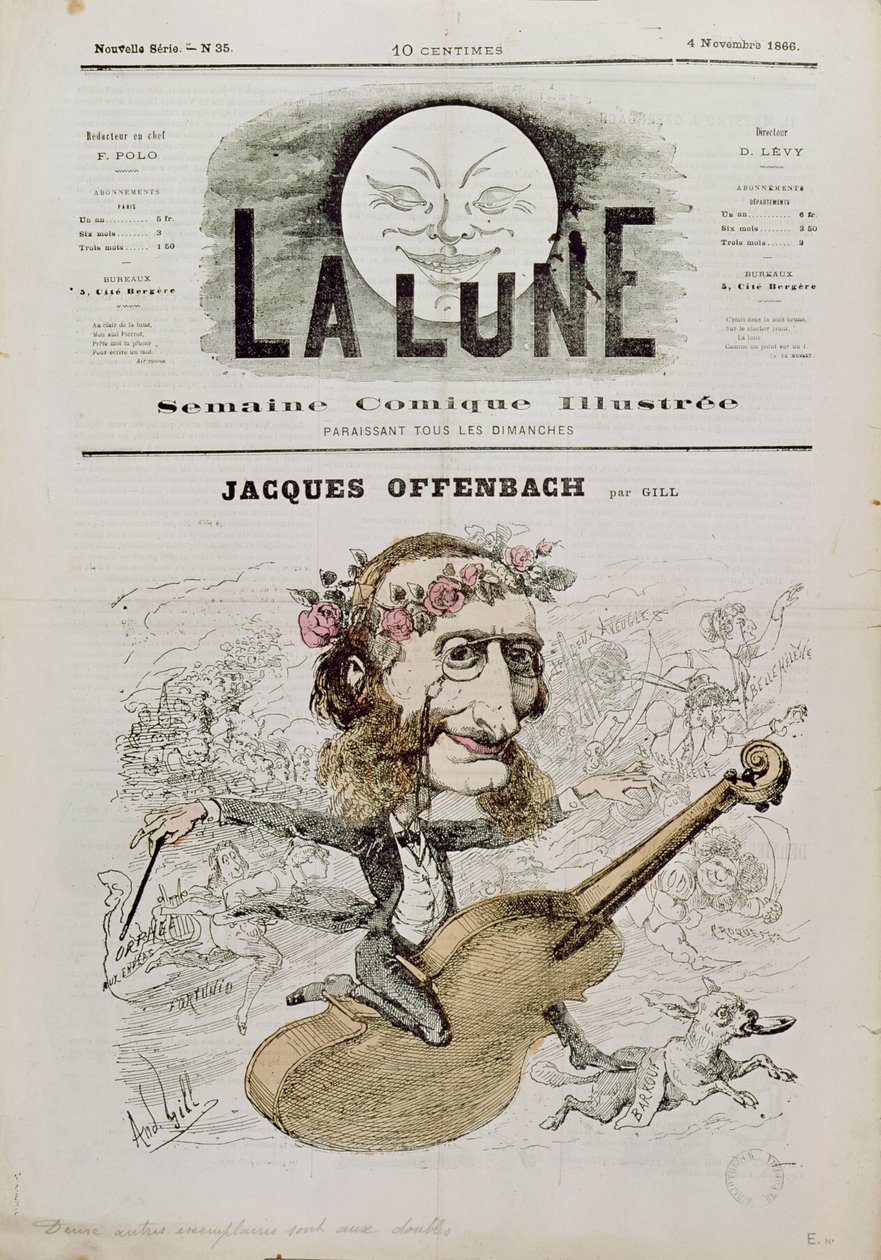 &39;La Lune&39;封面，1866年11月4日，雅克·奥芬巴赫（1819  -  80年）讽刺漫画 作者 安德鲁·吉尔