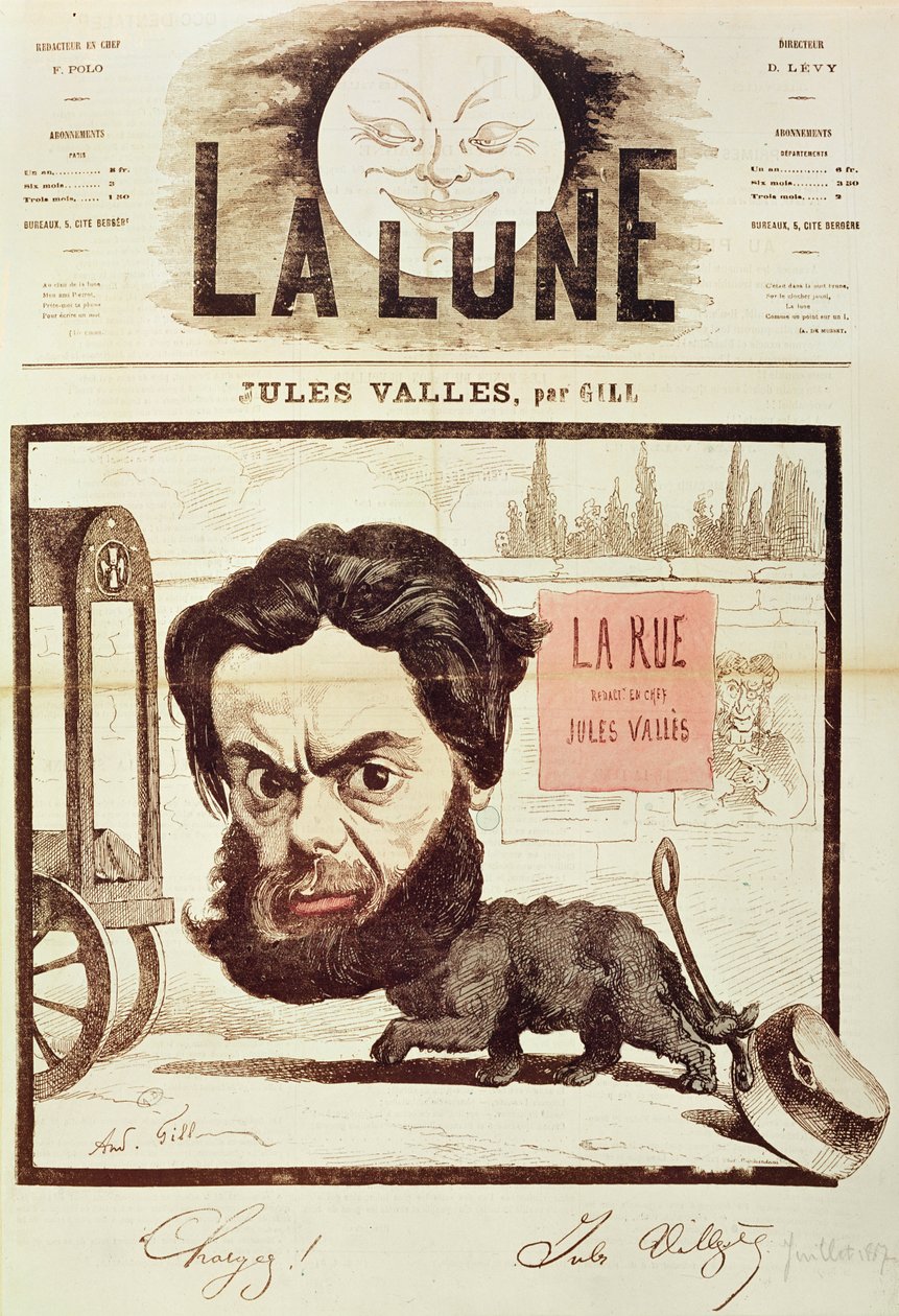 “La Lune”的头版，1867年7月，巴黎Jules Valles和他的杂志“La Rue”的漫画（彩色石版画） 作者 安德鲁·吉尔