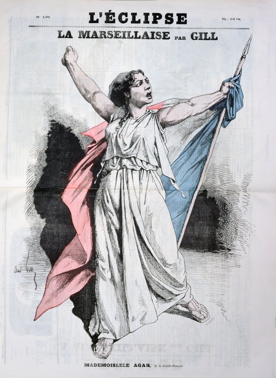 1870年8月28日，Mlle Agar在&39;L&39;Eclipse&39;的封面上唱着Marseillaise 作者 安德鲁·吉尔