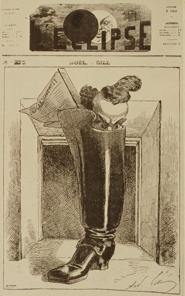 Noël，The Marseillaise in a boot，涵盖1868年12月26日“L&39;Eclipse”杂志的插图 作者 安德鲁·吉尔
