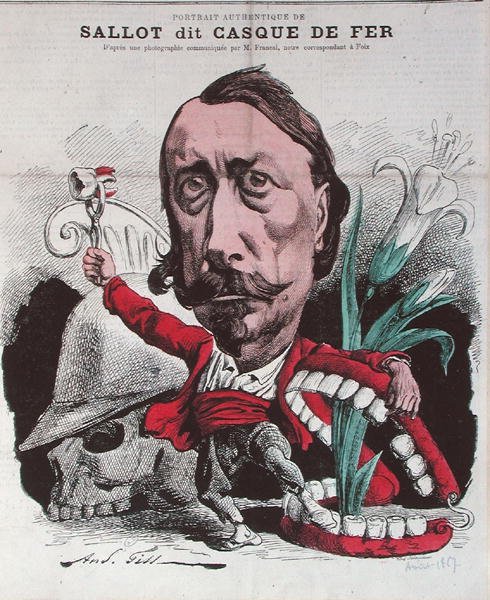 被称为 "Casque de Fer "的Sallot，出自《La Lune》，由Marchandeux刻制，1867年8月4日（彩色雕刻）。 作者 安德烈（后）吉尔