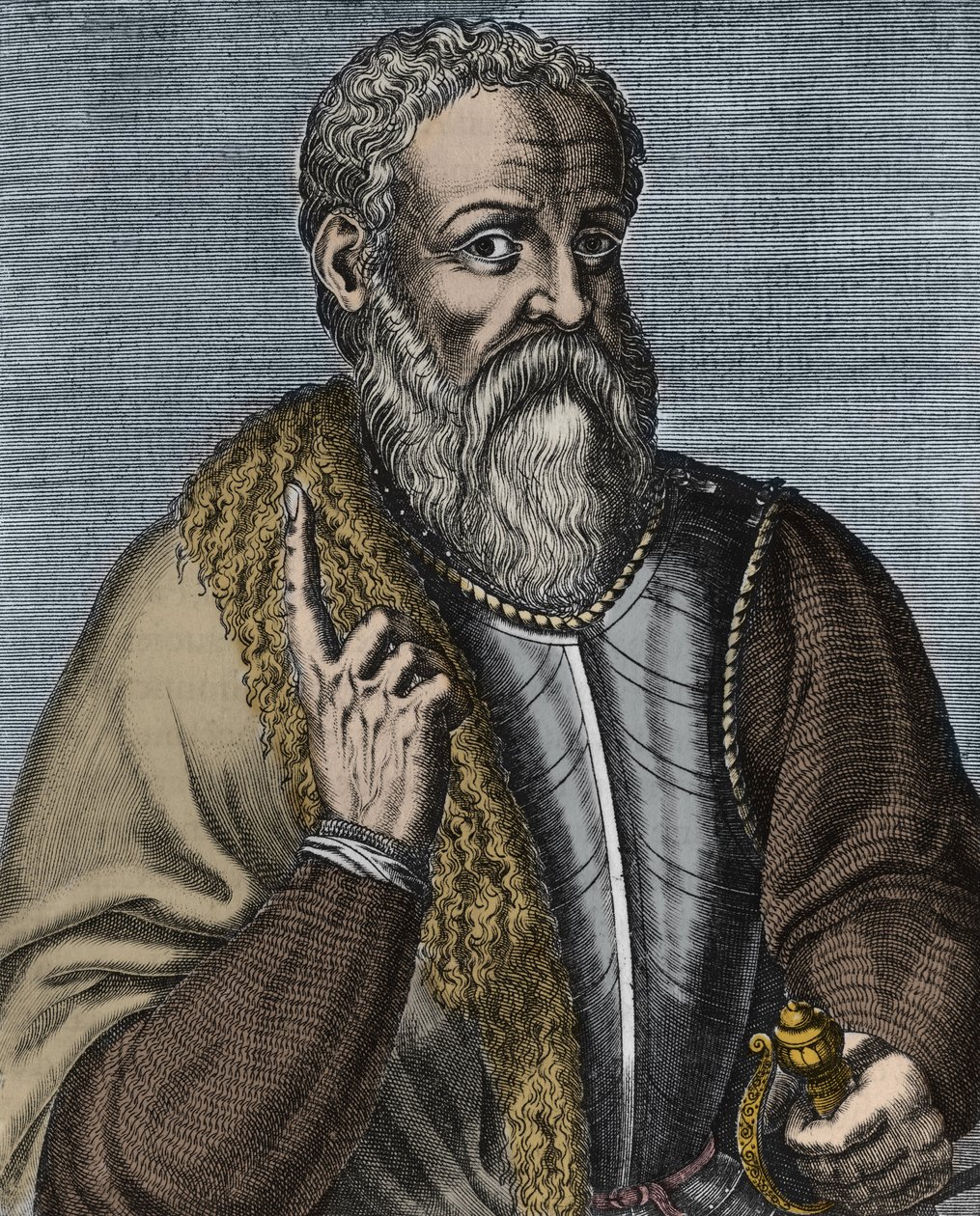 Hernando Cortez或Cortes（1485-1547）西班牙征服者的雕像，出自Andre Thevet（1516-1590）之手 - 征服者Hernan（或Hernando）Cortes或Fernand Cortez（1485-1547）的肖像。 作者 安德烈（后）戴维（Thevet）