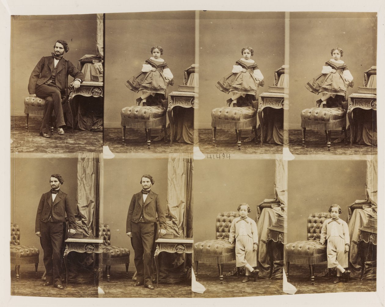 坐在画像41494：玛格南医生和他的儿子和女儿，约1861年（相簿打印（8张未剪裁的名片）） 作者 安德烈·阿道夫·尤金·迪斯德里