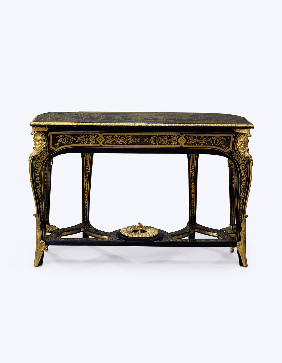 一对装在ormolu上的棕色to子墩桌中的一个，约c.1710（ormolu，黄铜镶嵌，to子和皮革）（另请参见360579） 作者 安德烈·查尔斯（去）布勒