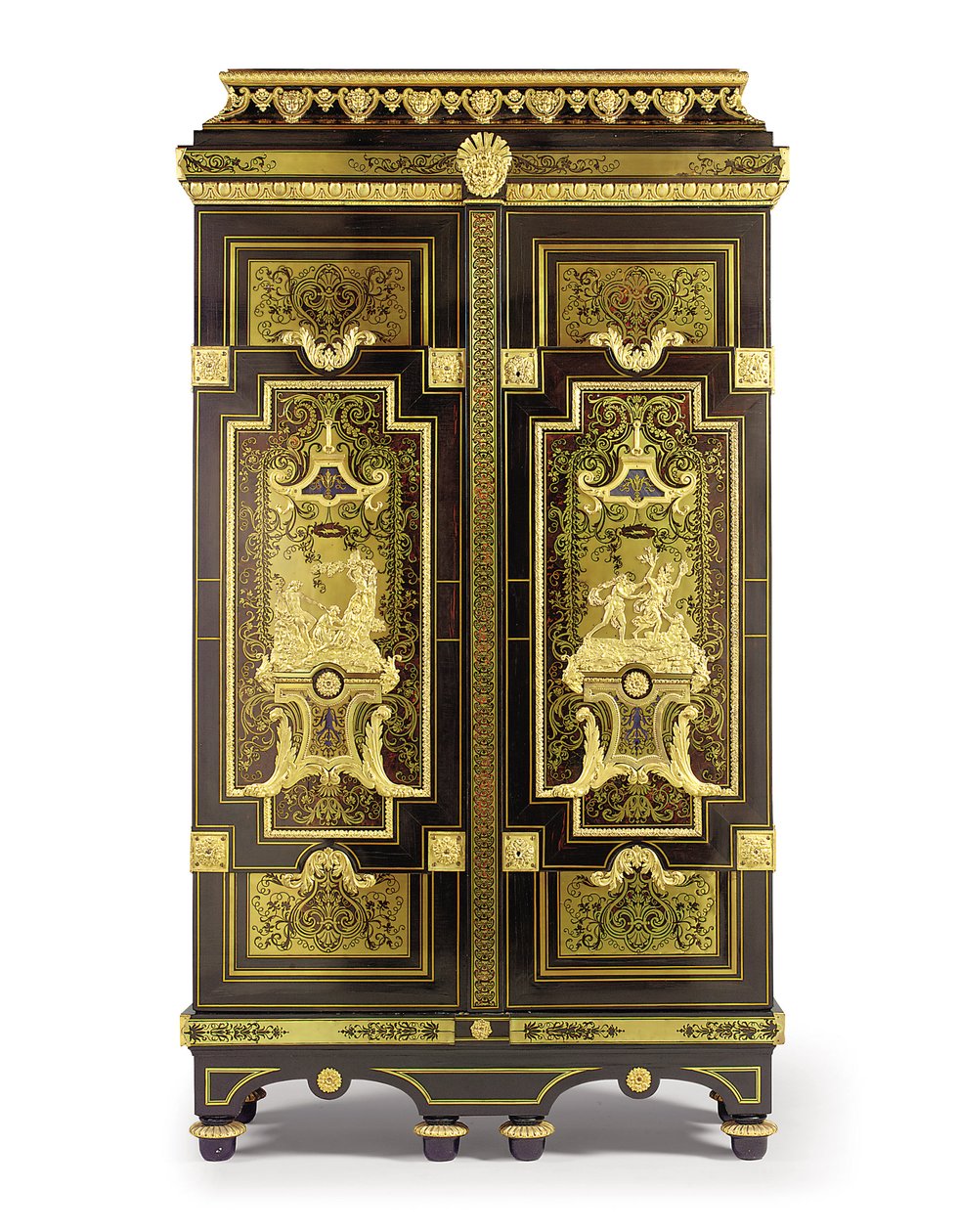 路易十四内阁&39;De l&39;Histoire d&39;Apollon&39;，约1695年至1700年（ormolu，乌木，黄铜，to色，蓝染色的号角和锡） 作者 安德烈·查尔斯·布勒