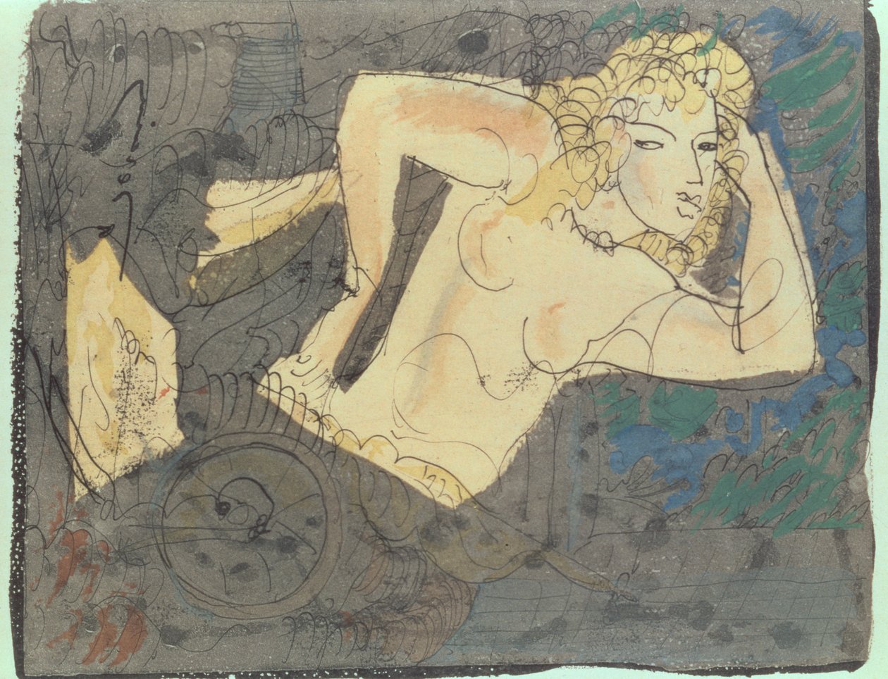 诗歌《纺纱者》的插图，选自保罗-瓦莱里（1871-1945 年）的《古代诗歌魅力专辑》（综合媒材） 作者 安德烈·德雷恩