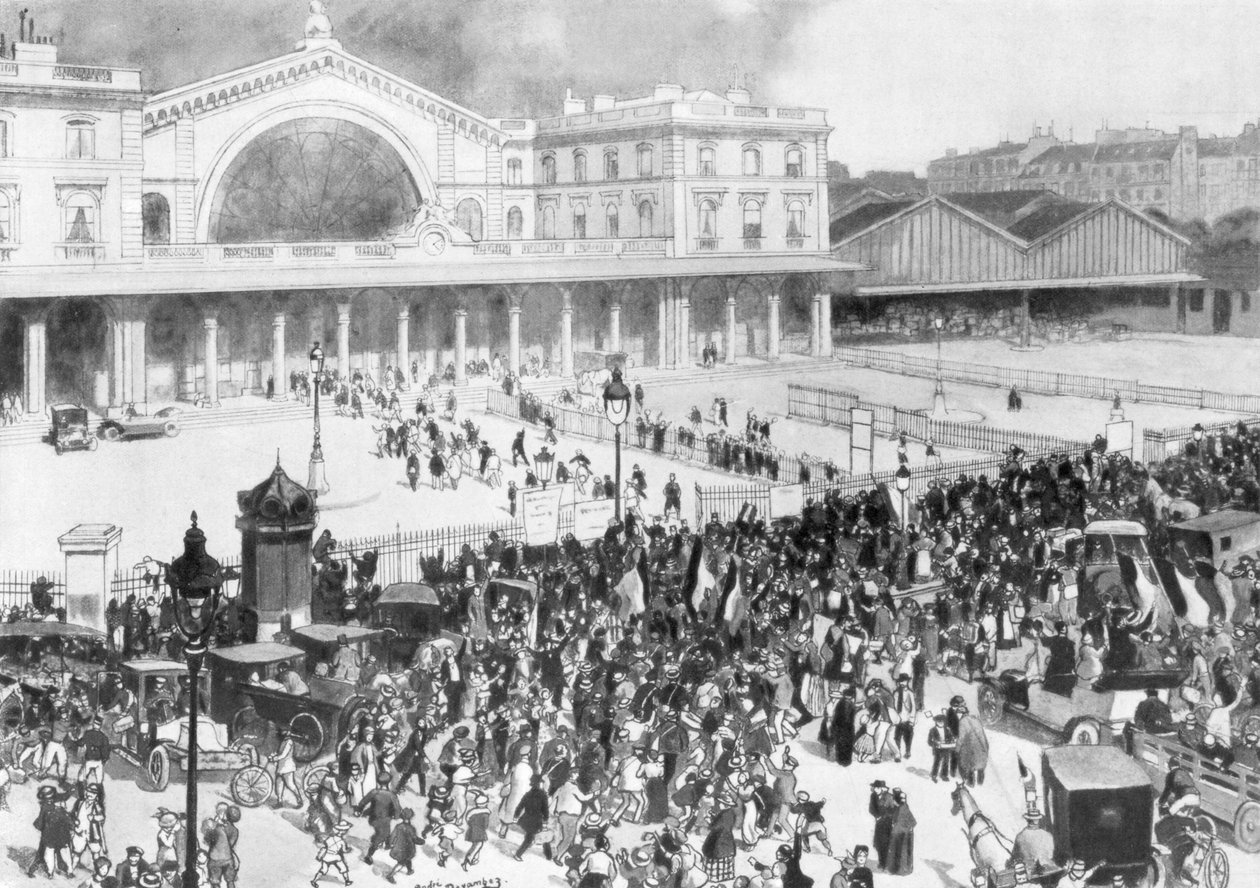 动员期间的巴黎火车站（Gare de lst）火车站，法国巴黎，1914年。 作者 安德烈·德文贝兹（Andre Devambez）