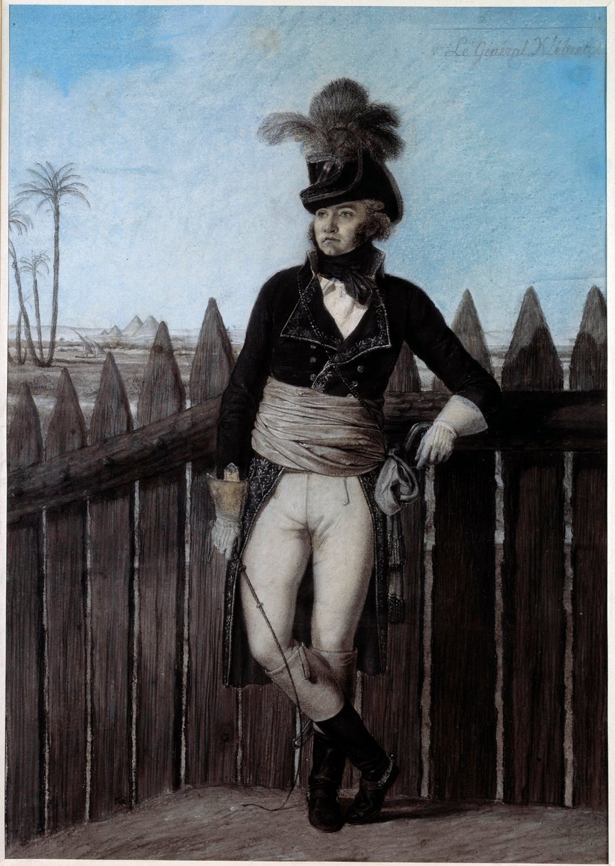让·巴蒂斯特·克莱伯（Jean Baptiste Kleber，1753-1800）于 1798-1799 年在埃及的肖像，安德烈·杜特尔（Andre Dutertre，1753-1842）18 世纪用木炭和水粉创作的东方军队总司令水彩画。 暗淡。 0.54 x 0.36 米。 凡尔赛宫，城堡博物馆 作者 安德烈·杜特尔特