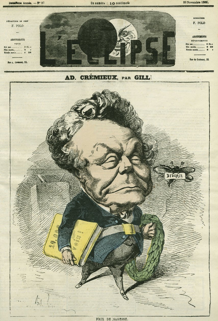 Adolphe Cremieux (1796-1880), lawyer, politician and president of the Israeli Universal Alliance. Cover in “” L