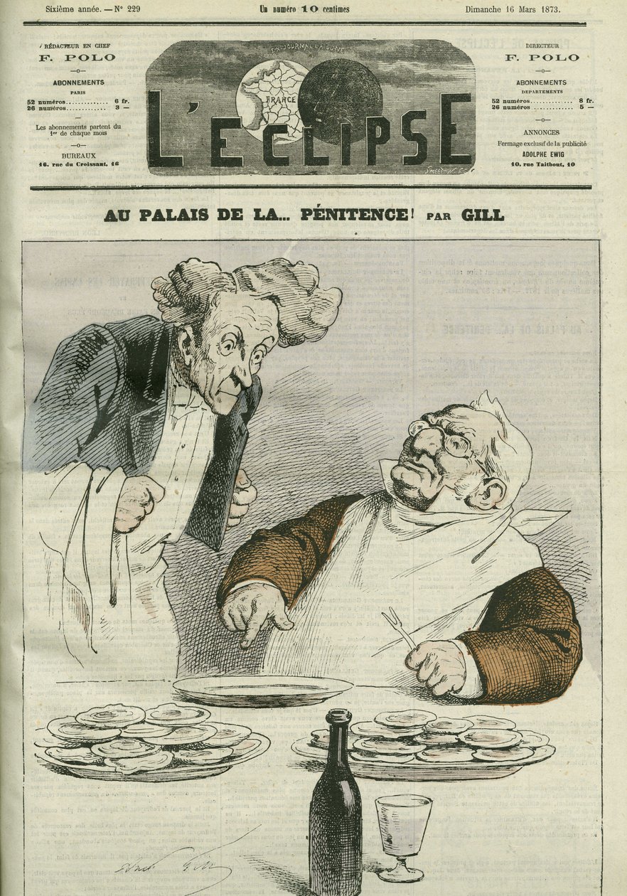 At the palace of penitence, caricature of President of the Republic Adolphe Thiers (1797-1877). Cover in “” L