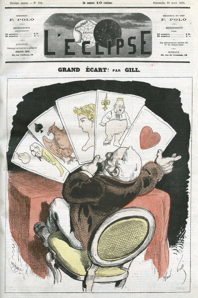 大传播！ ，关于阿道夫梯也尔总统（1797-1877）政府的漫画。 Gill 的“L